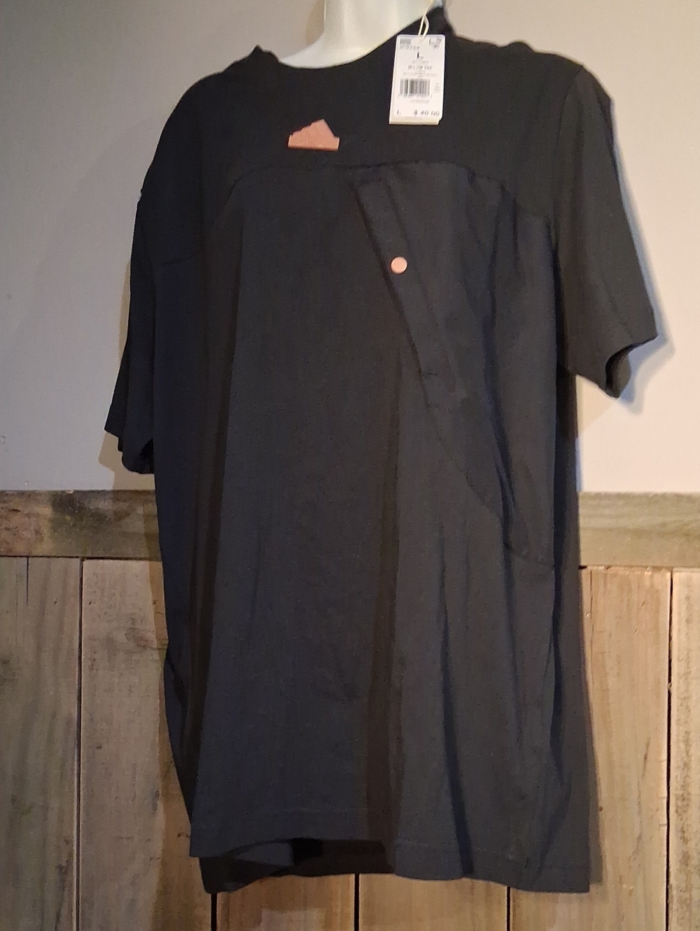 adidas Black Short Sleeve Tee with Coral Logo Detail
